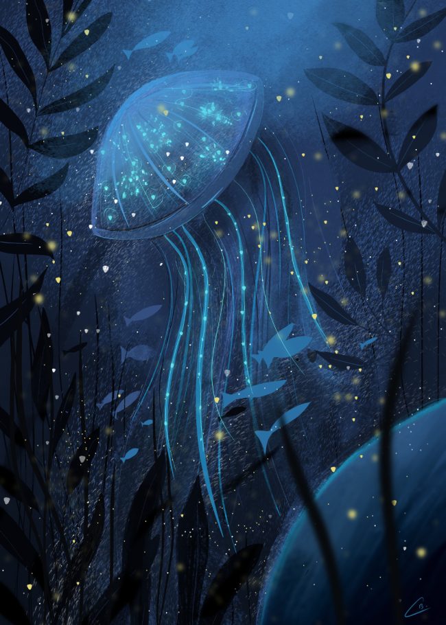 Illustration onirique d'une méduse