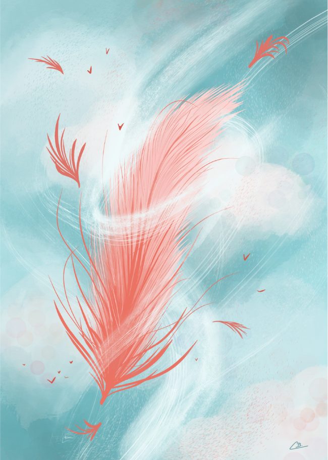 Illustration d'une plume rose qui vole