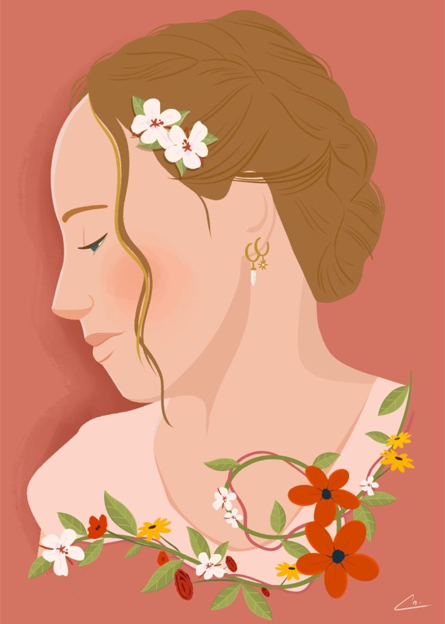 Illustration d'un portrait avec des fleurs